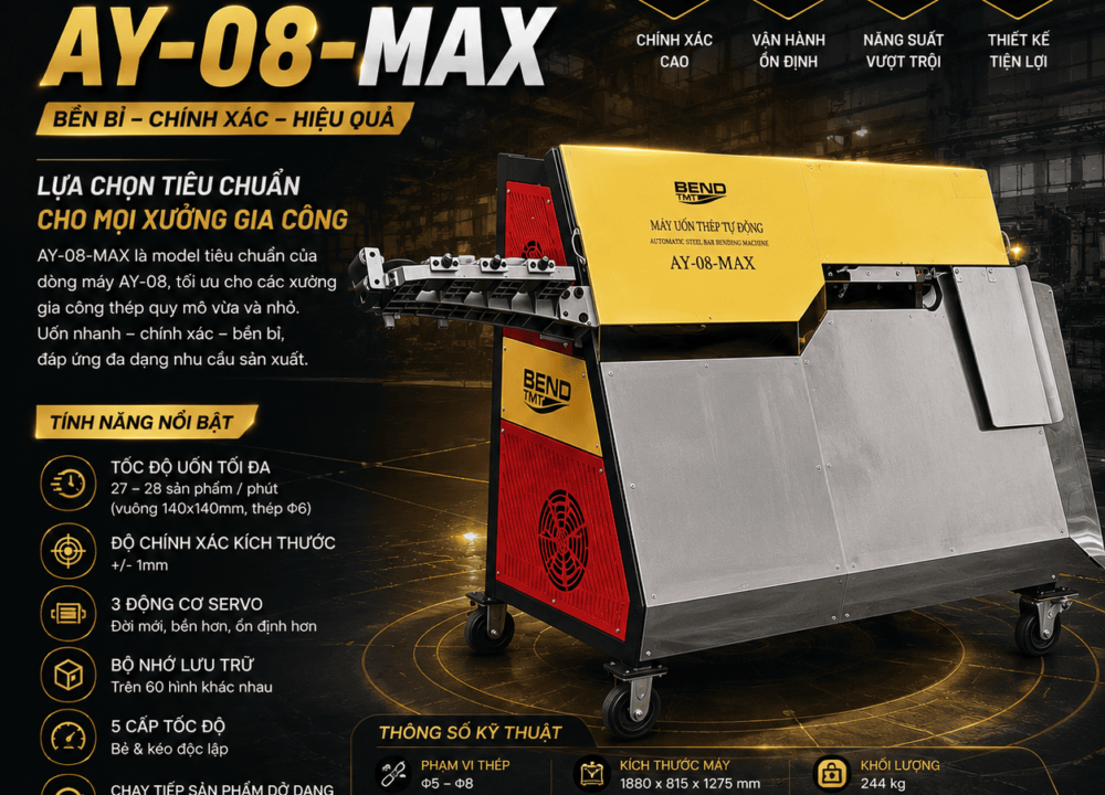 Máy bẻ đai tự động AY-08-MAX gia công thép Φ5–Φ8